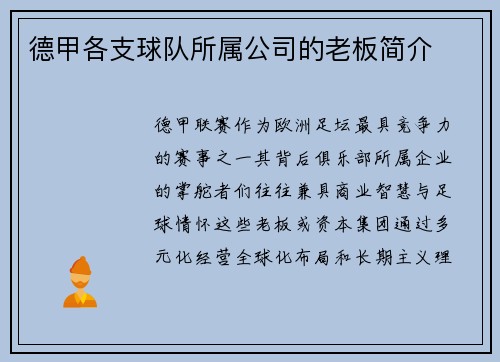 德甲各支球队所属公司的老板简介